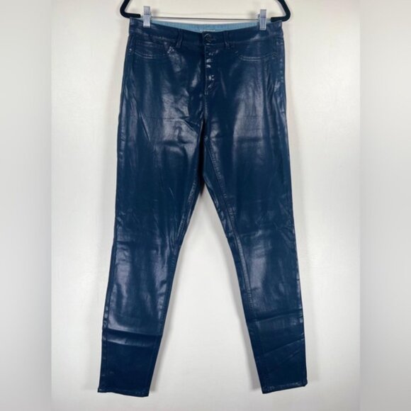 NWT ELIE TAHARI Faux Leather‎ AZELLA JEAN LOW RISE SKINNY LEG BLUE LT Sz 30 - Picture 2 of 10